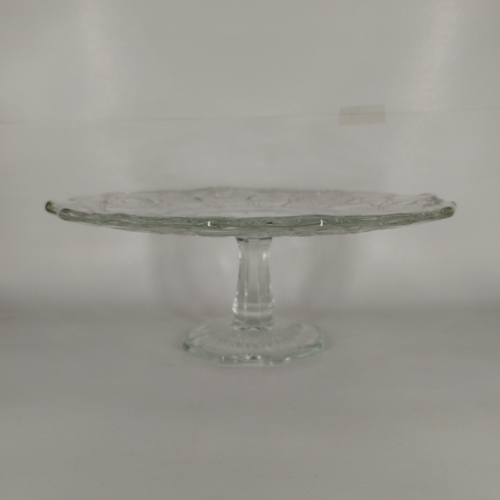 Cake Plate Glass Pedestal Stand Serving Tray 4.5" Tall 11.5" Diameter Vintage